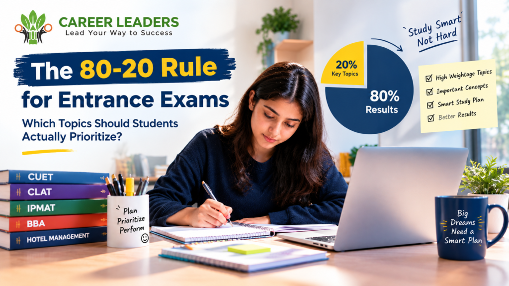 The 80-20 Rule for Entrance Exams showing key topics students should prioritize for better results