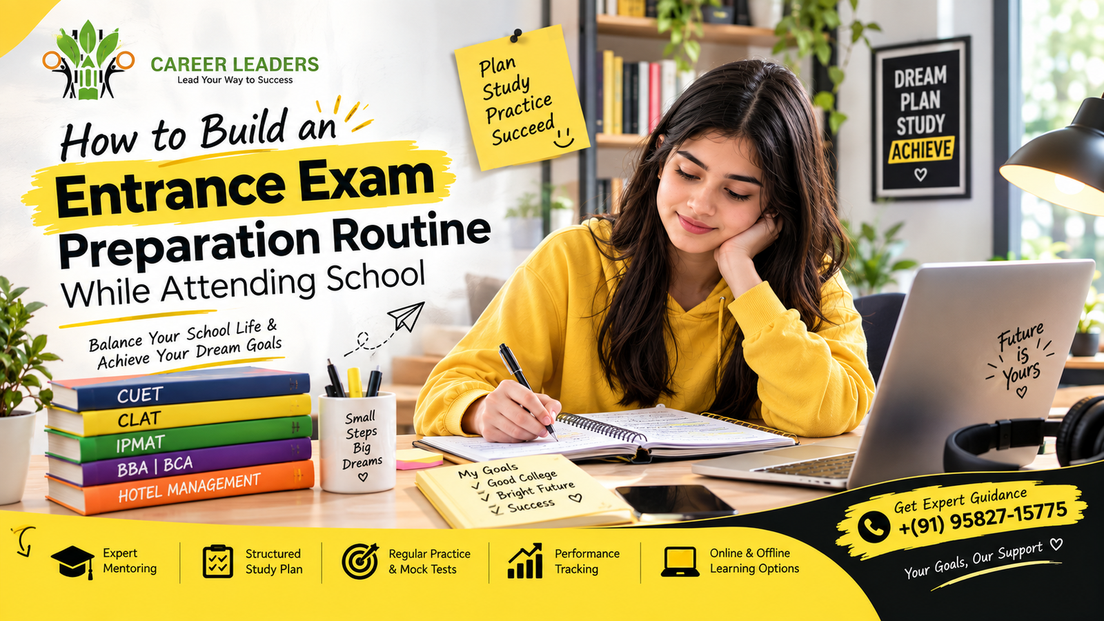 Student following an entrance exam preparation routine while attending school with Career Leaders
